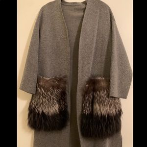 Long Gray Sweater with Fur Pockets